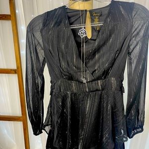 🌹🌹BOGO🌹🌹NWT Japna Black Sheer Metallic Ruffle Cocktail Dress-FREE NECKLACE